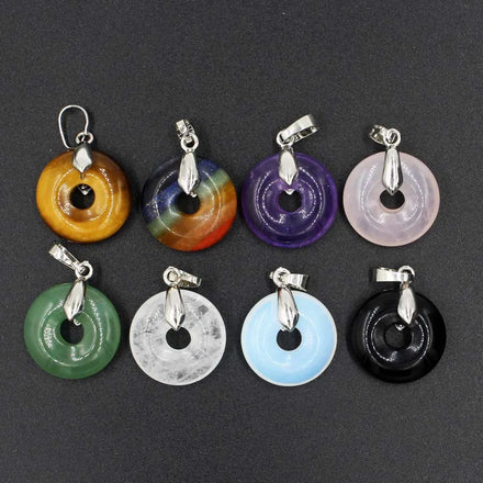 Crystal Healing Circle Peace Stainless Steel Buckle Stone Pendant Natural Chakra Orgone Energy DIY Pendants Necklace