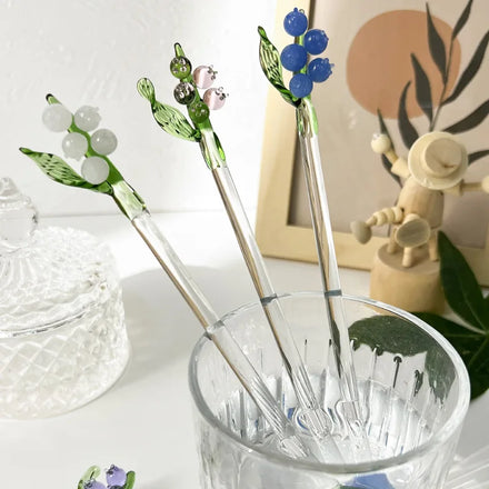 Lovely Creative Colorful Glass Small Swizzle Sticks Mixing Spoon Long Handle Coffee Spoon Mixing Dessert Spoon