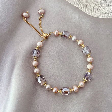 Ins Hot Sale Vintage Baroque Natural Pearl Adjustable Bracelets Irregular Amethyst Beads Freshwater Pearl Bracelet for Women