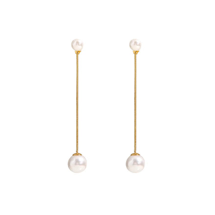 Wholesale Classic Pearl Earrings for Lady 18K Gold Plated Long Stainless Steel Snake Chain Tassel Earring New Popular Jewelry