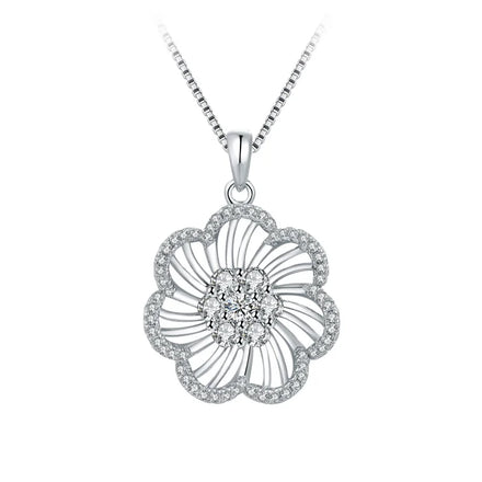 Flower Design 925 Sterling Silver Pendant Jewelry Cubic Zirconias Paved Charm for Necklace