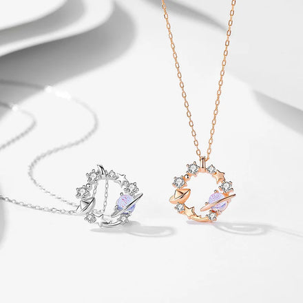 Romantic Milky Way Pendant Necklace Rose Gold Silver Star Colorful Planet Zircon 925 Sterling Silver Chain Necklace