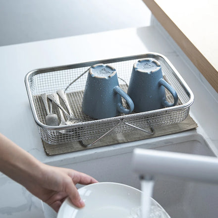 SHIMOYAMA Kitchen Sink Dish Fruit Strainer Mesh Basket 304 Stainless Steel Drain Basket with Expanded Handle