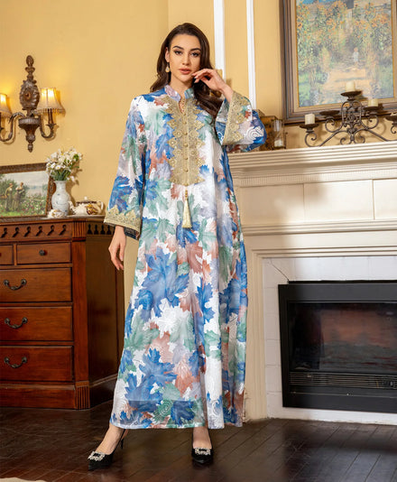 Beautiful Embroidery Islamic Clothing Floral Abay 3 Color Floral Printed Abaya