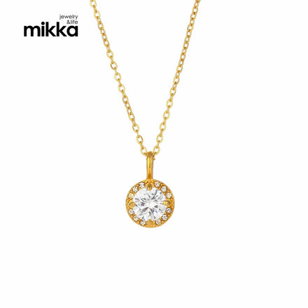 Custom Stainless Steel Birthstone Pendant Jewelry Necklace 18K Gold Plated Round Colorful Zircon Necklace