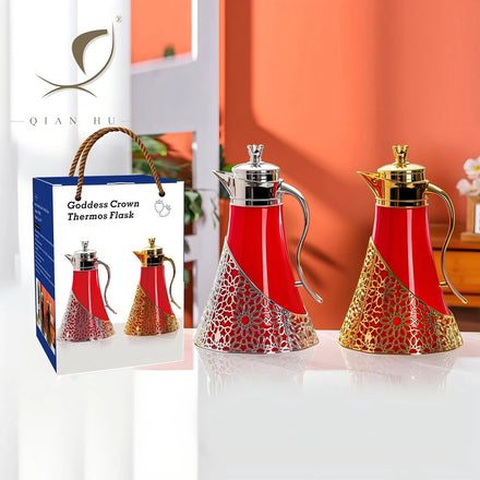 2026 New Arrived Glass Liner Stainless Steel 1L Coffee Vacuum Flask Thermos Gift Set with Plastic Lid for Business Gifts