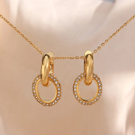 Drop Ship Shining Micro Insert Zircon Hoop Dangle Earring 18K Gold Plated Stainless Steel Earings Jewelry Women