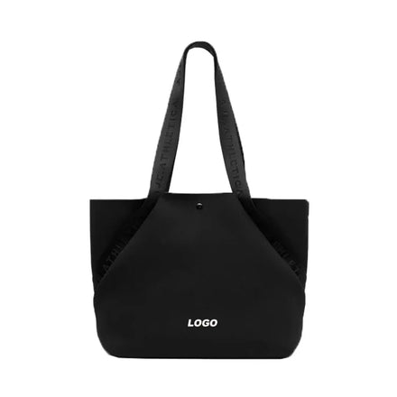 Large Capacity Black Neoprene Tote Handbag for Women Casual Shoulder and Hand with Two Straps for Shopping and Beach Use