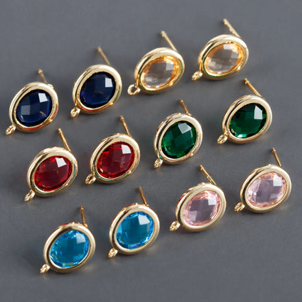 MA19 6pcs/Lot 18K Gold Plated Copper with Zircon Stud Earrings Nickel Free Jewelry Findings Components REACH Pass