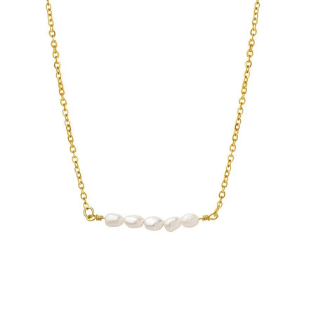 Classic Elegant Fashion Jewelry Geometric Stainless Steel Gold Plated Freshwater Pearl Pendant Women Initial Christmas Necklace