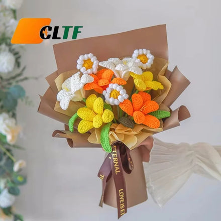 Wool Flowers Bouquet Knit Lily Valentine's Day Graduation Wedding Mothers Gift for Girl Women Mom Crochet Flowers Bouquet