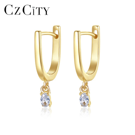 CZCITY Delicate Silver Jewelry 925 Sterling Silver 14K Gold Plated Tear Drop Cubic Zirconia Huggie Earrings