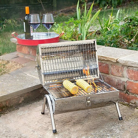 Portable Stainless Steel Silver BBQ Grill Utensils Mini Lightweight Outdoor Charcoal Smoker for Camping Beach Party Barbecues