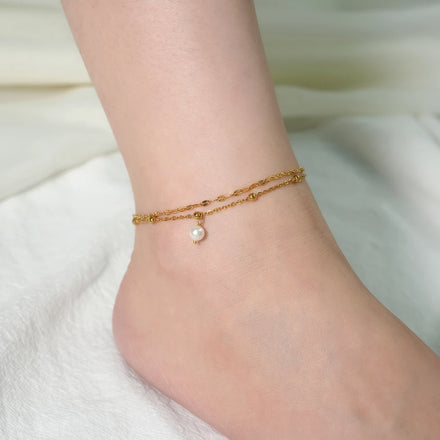Durable Stainless Steel Retro Pearl Layers Anklet Bracelets for Women