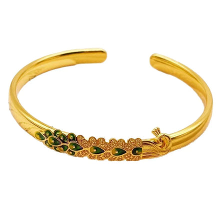 Female Heritage Auspicious Sending Blessing Enamel Imitation Gold Carved Hollow Women's Bracelet Gold Bangle Wholesale