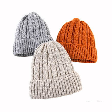 Adult Unisex Warm Winter Beanie Hat Outdoor Wind Proof Plush and Thicken Knitted Hats Custom Polyester Pullover Knitted Hat
