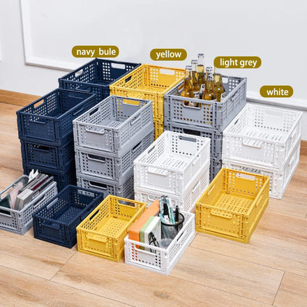 Plastic Collapsible Double Tier Storage Crate Set Diamond Lattice Pattern Foldable Stackable Vegetable Fruit Organizer Bin