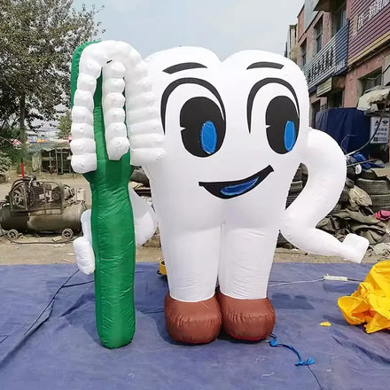 Customized Advertising Dental Inflatable Tooth air Blow up White Tooth Model Balloon Giant Inflatable Tooth with Toothbrush