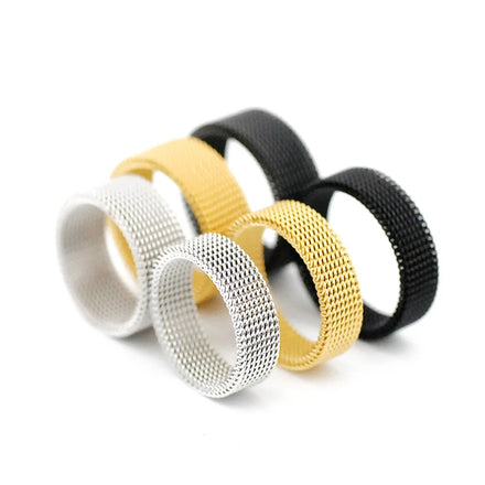 New Arrival Four Color Titanium Steel Grid Woven Ring Men's and Women's Soft Rings