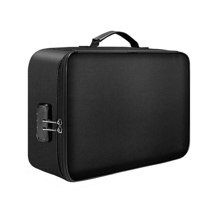 Waterproof Black 3-Layer File Organizer Briefcase Fireproof Document Storage Case with Lock