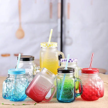 Wholesale Aikeyi Custom Logo 16oz 12oz Drinking Glasses Sublimation Mason Jar Tumbler Bamboo Lid Push-Pull Straw Direct Drinking
