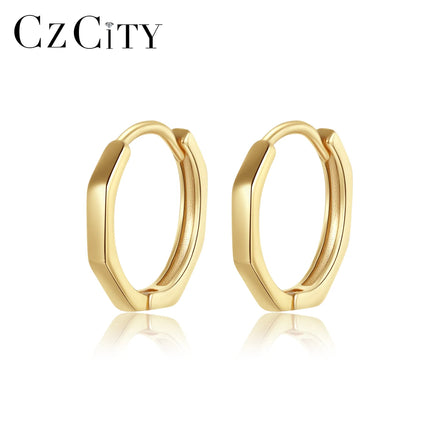 CZCITY Woman Silver 925 Hoop Hot Sale Gold Plated Sterling Trendy Clip on Earing Geometric Earrings
