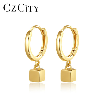 CZCITY Silver Earring Geometric Charm Gold Plated Elegant Drop Designer Lady Dangle New Clip on Earing