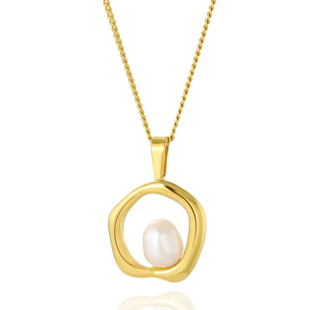 Minimalist Vintage Elegant Irregular Shape Creative Natural Pearl Tarnish Free Stainless Steel Necklace