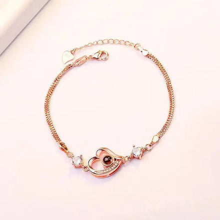 100 Languages I Love You Crystal Bead Bracelet Women Heart-shaped Rose Gold Bracelet Valentine for Women Gift