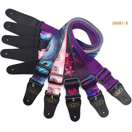 Chinese Best Wholesale OEM Adjustable Guitar Belt Shoulder Strap Polyester&Leather Guitar Accessories Guitar Part Strap Belts
