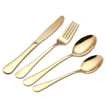 6-Piece Gold Silver Modern Flatware Set 24-Piece Stainless Steel Cutlery Titanium Golden Plating Travel Tableware Spoon Set