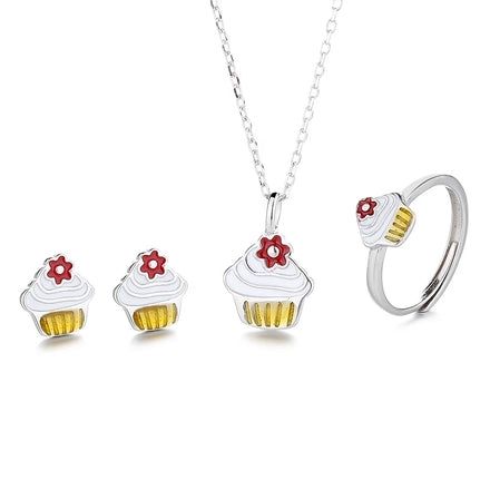 Yaeno Cute and Simple 925 Silver Ice Cream Jewelry Sets for Children