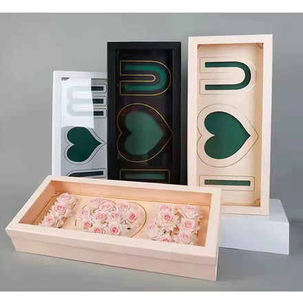 Valentine's Day I Love U Rose Flower Gift Box See-Through Design Embossed Matt Lamination Quality Paper Packaging Flower Mud