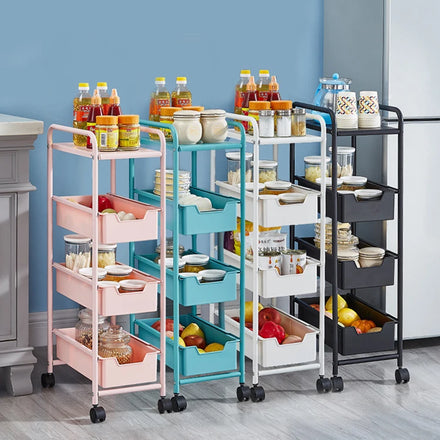 Hot Selling Multifunction Cart Rolling Organizer Storage Cart 4-Tier Plastic Utility Rolling Cart for Bathroom Office Bedroom