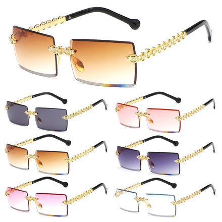 Summer Women Men Fashion Rimless Diamond Sunglasses Vintage Rectangle Metal CE Certified Custom Logo Adult Size Luxury