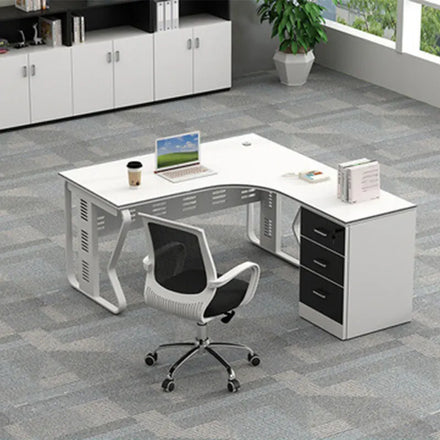 Modern 1.4m L/T Shape Melamine Computer Desk Small-Sized Convertible Office Workstation for 4 People Home School Use