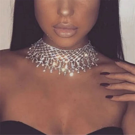 Women's Trendy Alloy Rhinestone Jewelry Necklace Super Flash Water Drop Body Charms for Party Engagement Gift Featuring Copper