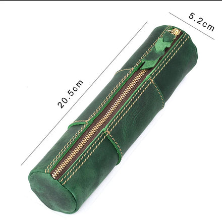 Small Handmade Durable Zipper Crazy Horse Real Leather Customizable Color Simple Design Pencil Case and Travel Pouch