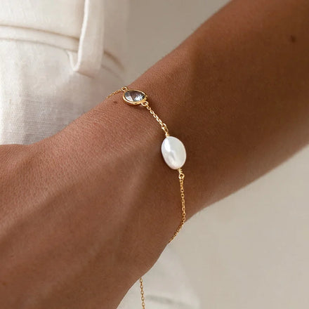 Milskye 18k Gold Plated Design Fine Jewelry S925 Blue Crystal Baroque Pearl Chain Bracelet