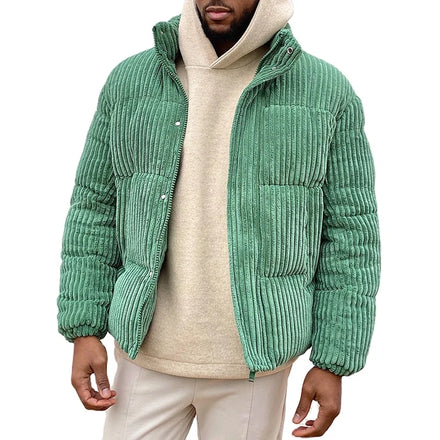 Plus-size Men's Retro Corduroy Winter 2025 Stand Collar Padded Jacket-Warm Quilted Outerwear Jacket for Men