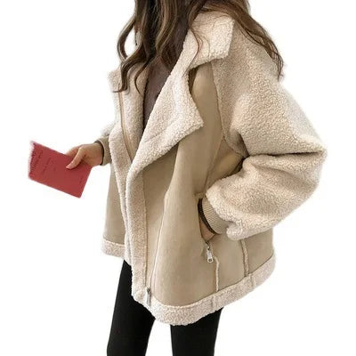 Coats Woman Autumn Winter Fleece Coat Harajuku Jacket Clothes Motorcycle Suit Top Fashion Tops Women Varsity Bomber Loose