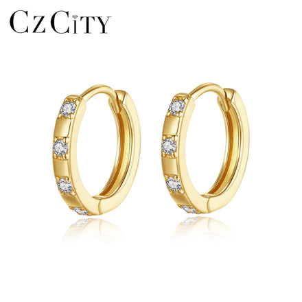 CZCITY Cz Huggie Ear Ring Simple Silver Korean Woman Earing 925 Sterling Trendy Diamond Gold Hoop Earrings