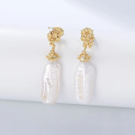 Natural Irregular Baroque Pearl Gold Plated Fashion Jewelry 925 Sterling Silver Drop Earrings