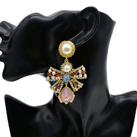 Baroque Butterfly Bow Earrings for Women in Heavy European StyleUnique High-end Ear Studs or Clips with Vintage Drop Earrings