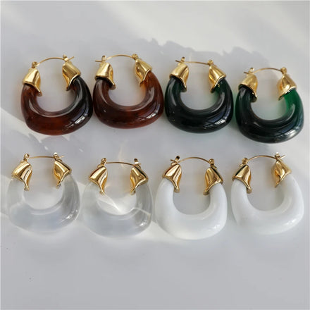 Fenny Classic Retro Clear Resin Tiger Eye Resin Hoop Earring Waterproof Wholesale Stainless Steel Ladies Jewelry