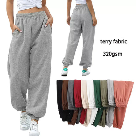 Wholesale 100% Cotton Custom Plus Size Women's Pants Trousers Stacked Sweat Pants Athletic Outdoor Casual Jogger Sweatpants