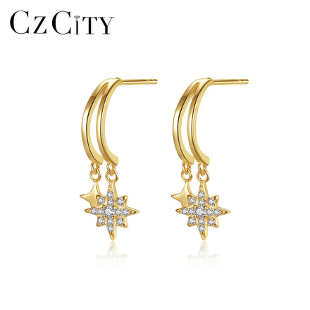 CZCITY Trendy Woman Charm Gold Plated Earing Zircon Elegant Lady 2026 Fashion Designer Star Drop Earrings