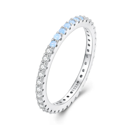 Factory 925 Sterling Silver Blue Simple Finger Ring Stackable Eternity Bands for Women Platinum Plated Fine Jewelry BSR335