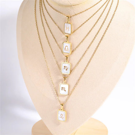 Hot Selling 18k PVD Gold Plated Stainless Steel Link Chain Hollow Shell Zodiac Necklace for Wedding & Party