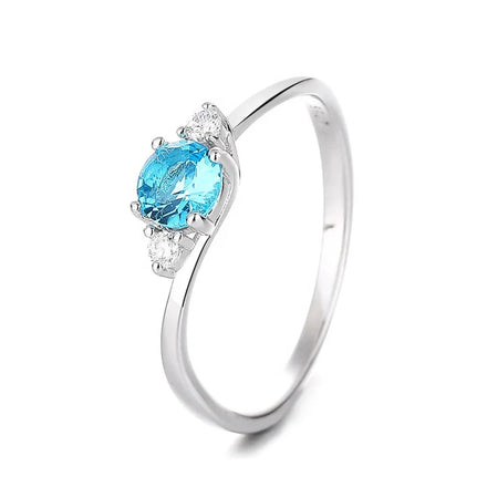 Yaeno Pure Silver 925 Mini Blue Gemstone Ring Thin Band Finger Ring for Women Gift